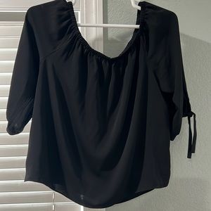 Off the shoulder, black J.Crew shirt